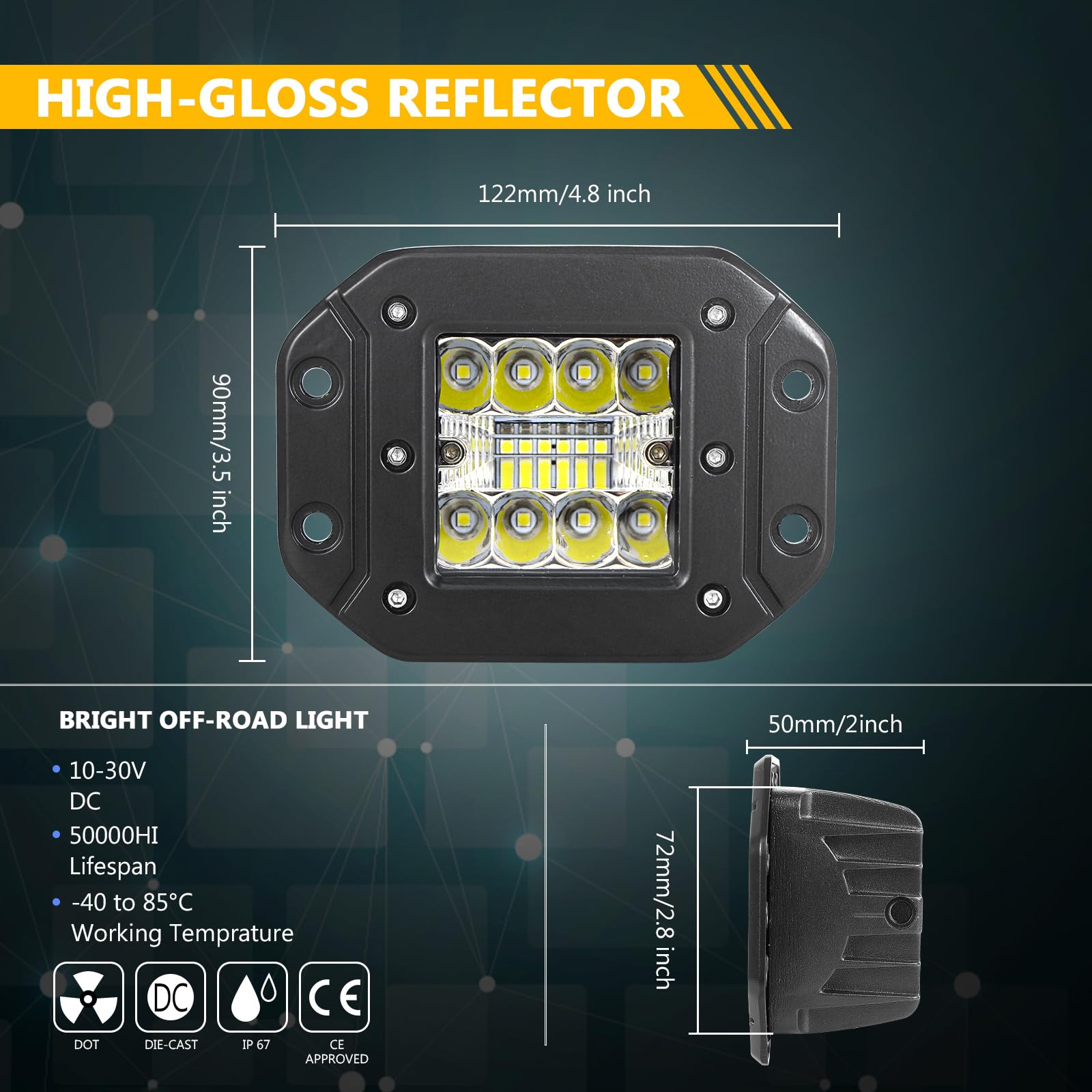 SKYWORLD 2 Pcs 5 Pollici 42W Faro da Lavoro Led 12V 24V, Cubo Faretti Fendinebbia, Spot Light Fari Led Luci di Lavoro per Fuoristrada Auto Trattore Escavatore Camion SUV ATV 4x4