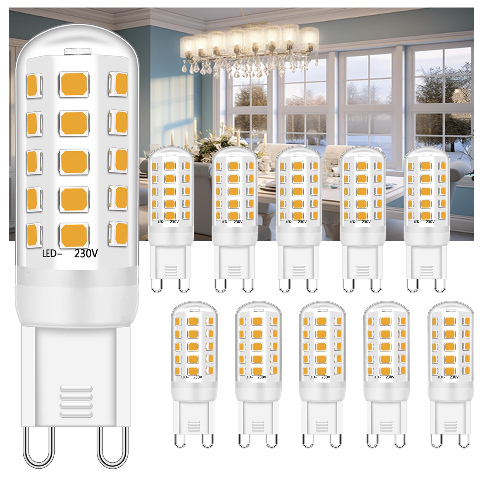 Ugvmn G9 LED Bulb 5W Equivalent to 28W 33W 40W Halogen Bulbs, Warm White 2700K Led GU9 Bulbs, No Flicker G9 Socket Led Lamp, Non Dimmable, AC 220-240V, 10 Pack — image 1