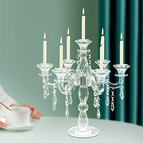 Miniatura 6 de Candelabros de cristal de 7 brazos, modernos centros de mesa transparentes para mesas, portavelas vintage para el hogar, centros de mesa, bodas,