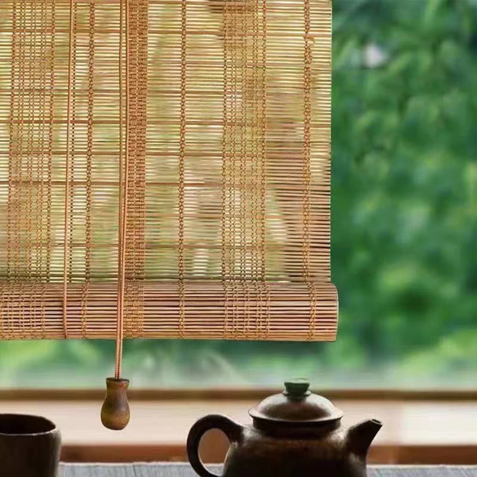 Suwooy W×H Natural Bamboo Roller Blinds,Indoor Bamboo Blinds,Outdoor Sun Shades,50% Light Filtering Roll Up Shades,Roman Blinds For Windows,With Lifter,Partition Decorative Curtains,-110X180cm/43X71in