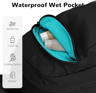 25L Hiking Backpack with Wet Pocket for Men Women, Ultralight Foldable Gym Backpack Packable for Sport Outdoor Travel, Black
