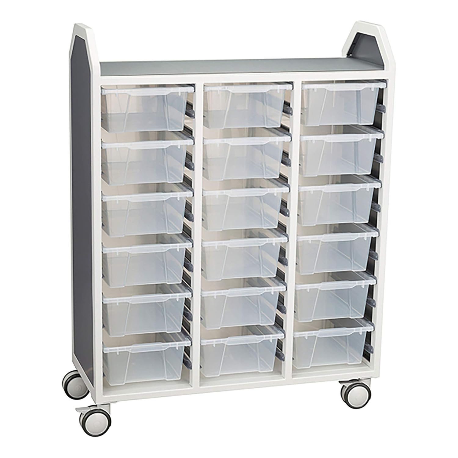 Learniture Profile Series Triple-Wide Mobile Classroom Storage Tower with 18 Large Bins, LNT-GNO3044-PKAL-SO
