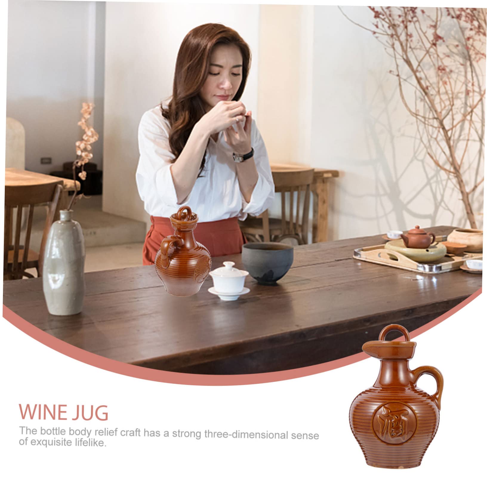 GRIRIW Traditional Clay Wine Pot Ceramic Hip Flask Handmade Decor Perfect Home Restaurant Decorative