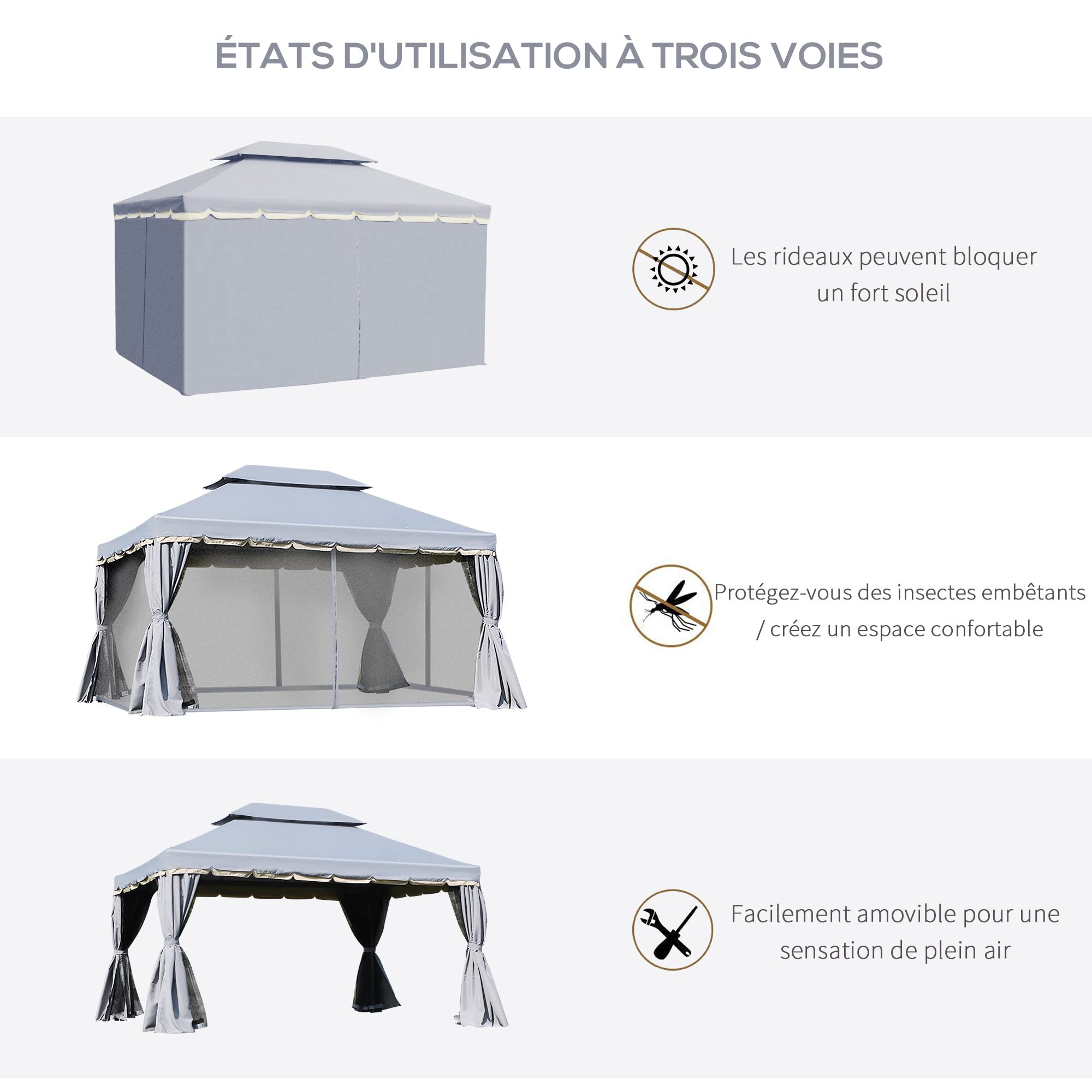 Outsunny Tonnelle de Jardin Extérieur Barnum Toit Double 4x3m Gris | Rideaux et Moustiquaire, Tente de Réception en Aluminium, pour Terrasse Patio Mariage Baptême