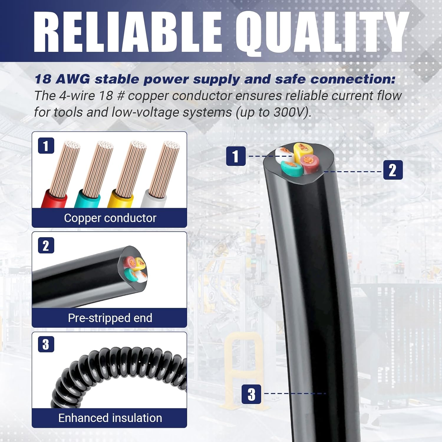 4-20-4 Coil Cord,18/4 18AWG 20 Foot Retractable Spring Coil Wire,4 Conductor Wire, Coiled Extension Cord,for Industrial/Home Use