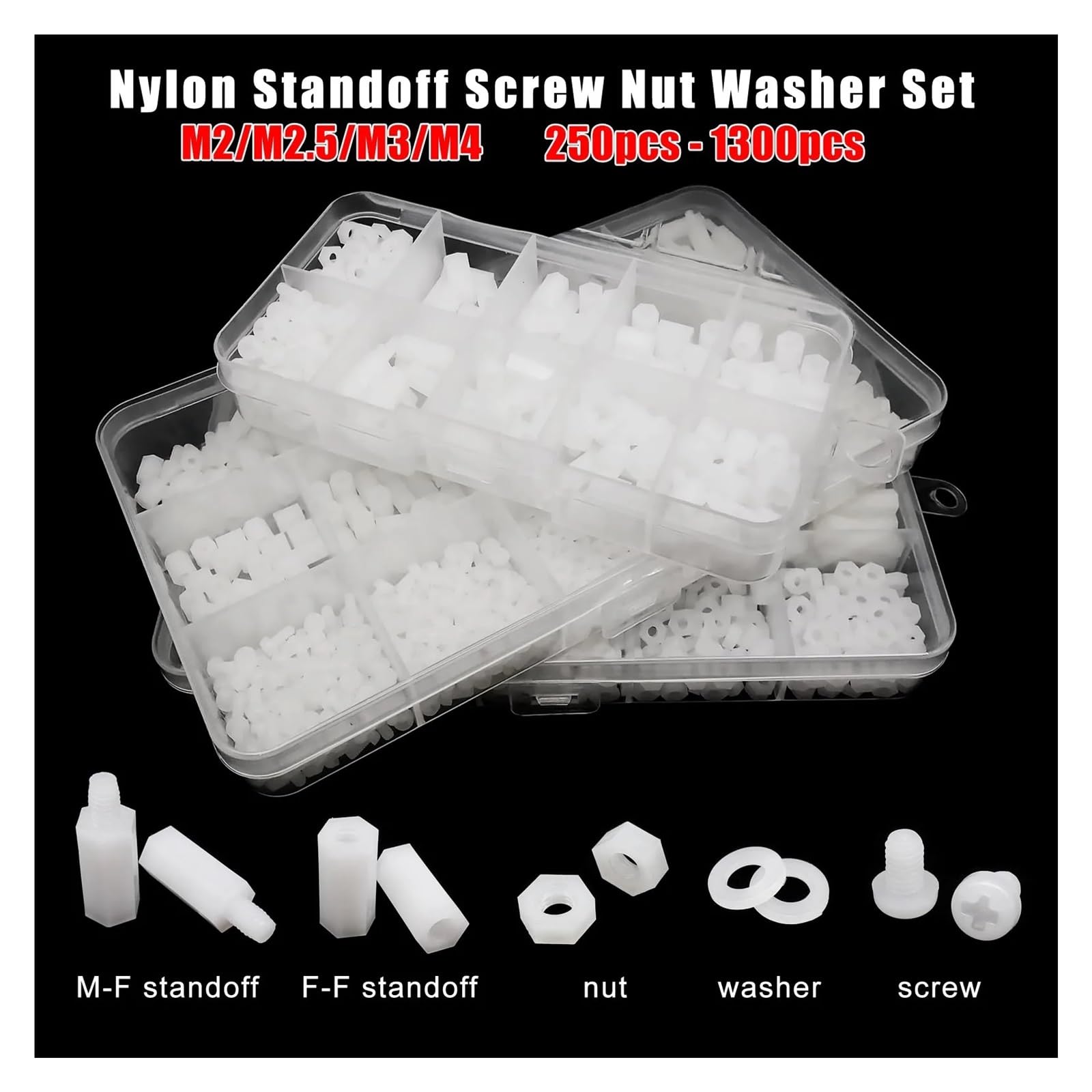 Weißes Sechskant-Abstandshalter-Set, M2,5 M3 M4