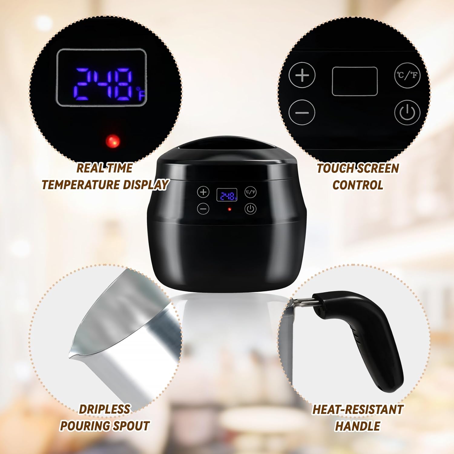 TCFUNDY Candle Wax Melter Making Pot, 1L Electric Candle Maker 200W, with Digital Temperature Display, with Aluminum Pour Pot