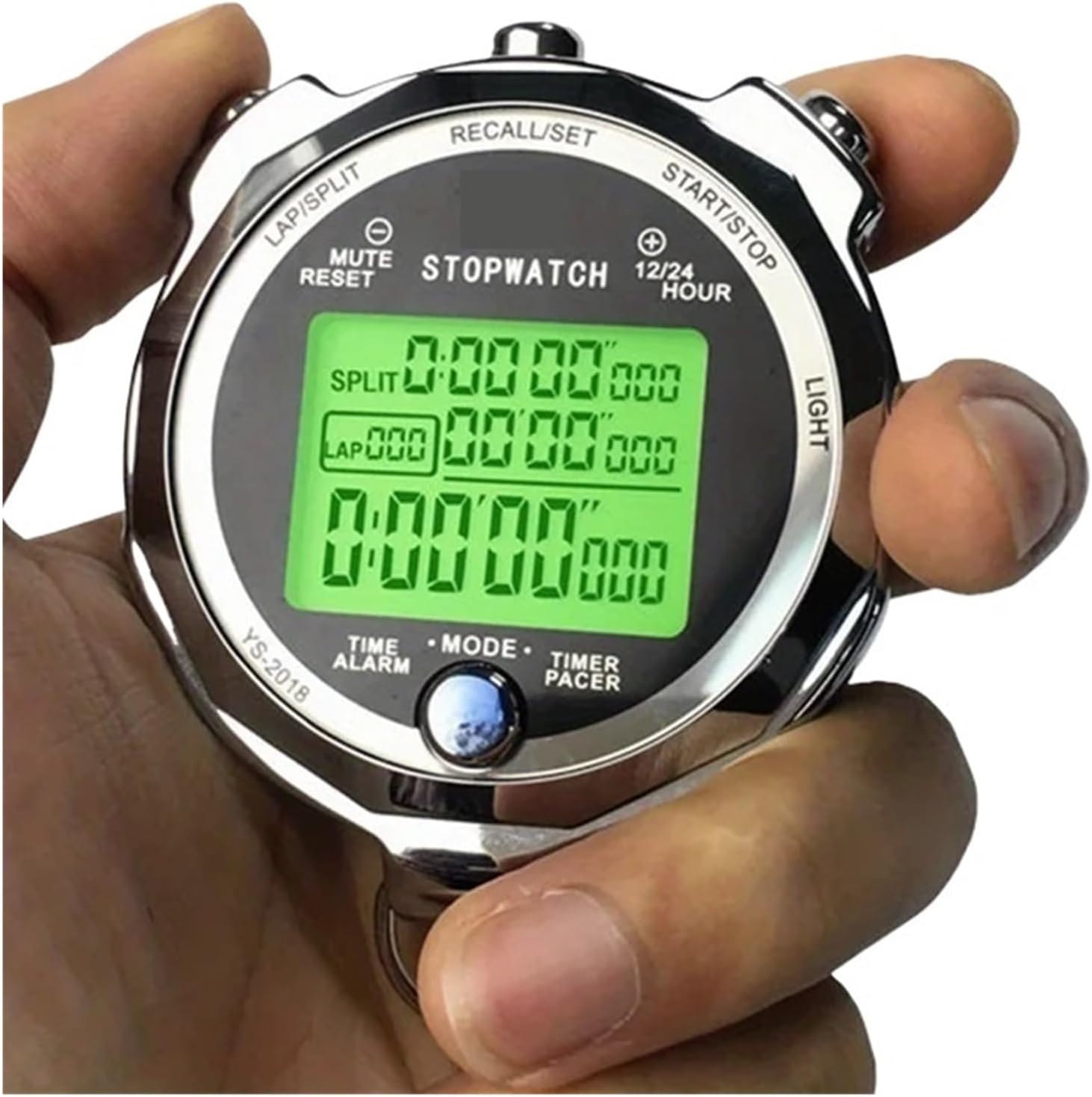 Metal Stopwatch Timer with LCD Digital Display, 1/100th Precision 2 Laps Memory Digital Stop Watch for Coaches