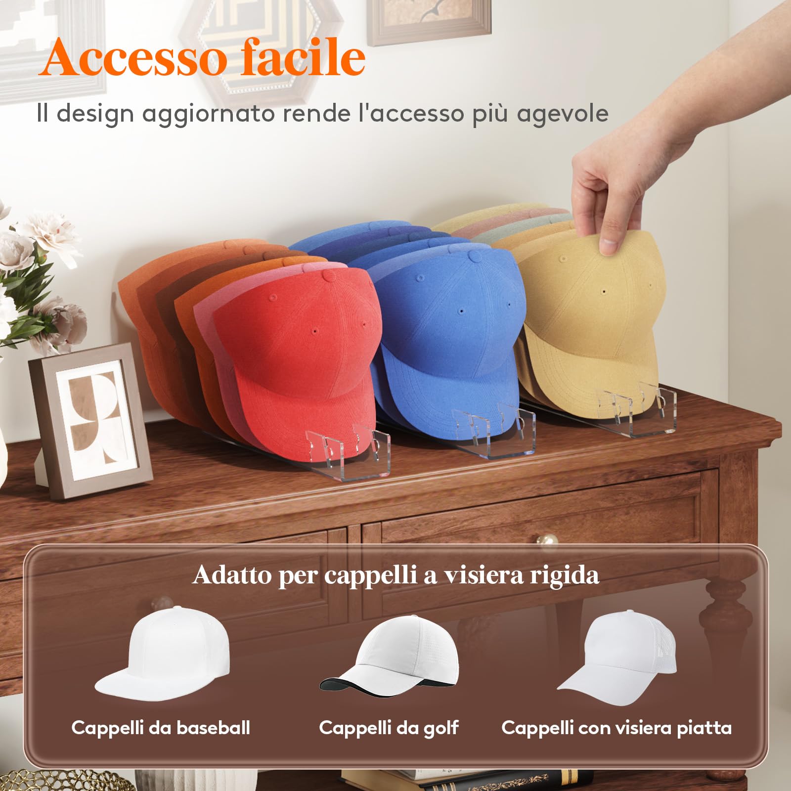 Lifewit 2 Pezzi Porta Cappellini con Visiera, Plastica Porta Cappelli per Berretto da Baseball, Appendi per Organizzazione Dell'armadio, Salvato 7 Cappelli Appendi, Trasparente
