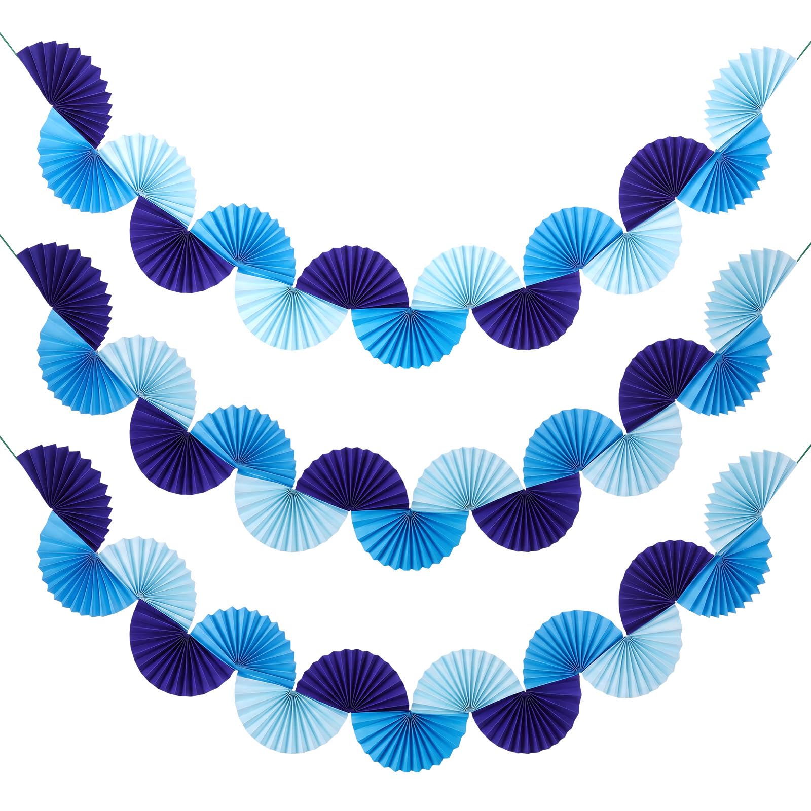 3 Pack Blue Paper Fan Garland 15.6ft Hanging Decor