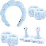 Spa Headband and Wristband Set, Face Wash Headband Makeup Skincare Headband Wrist Bands for Washing Face (blue)