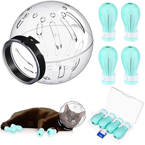 Cat Muzzle for Grooming Cat Adjustable Hood with Paw Covers,