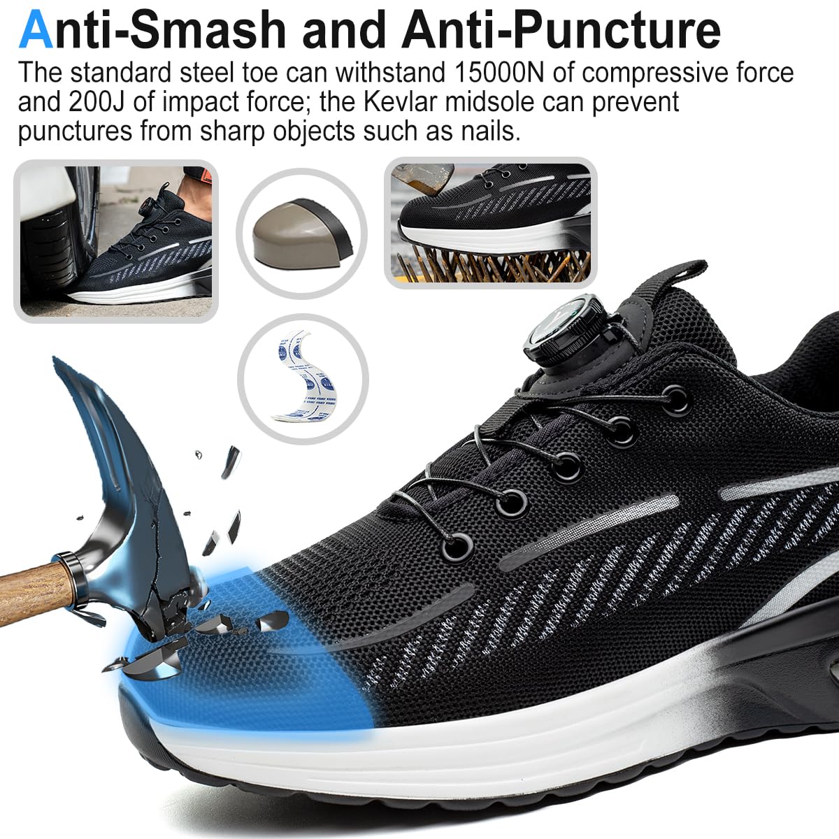 YEKOYIOO Scarpe Antinfortunistiche Uomo Donna Scarpe da Lavoro Leggere Comode Scarpe da Costruzione Antiscivolo Traspiranti Sneakers con Punta in Acciaio 38-46 EU