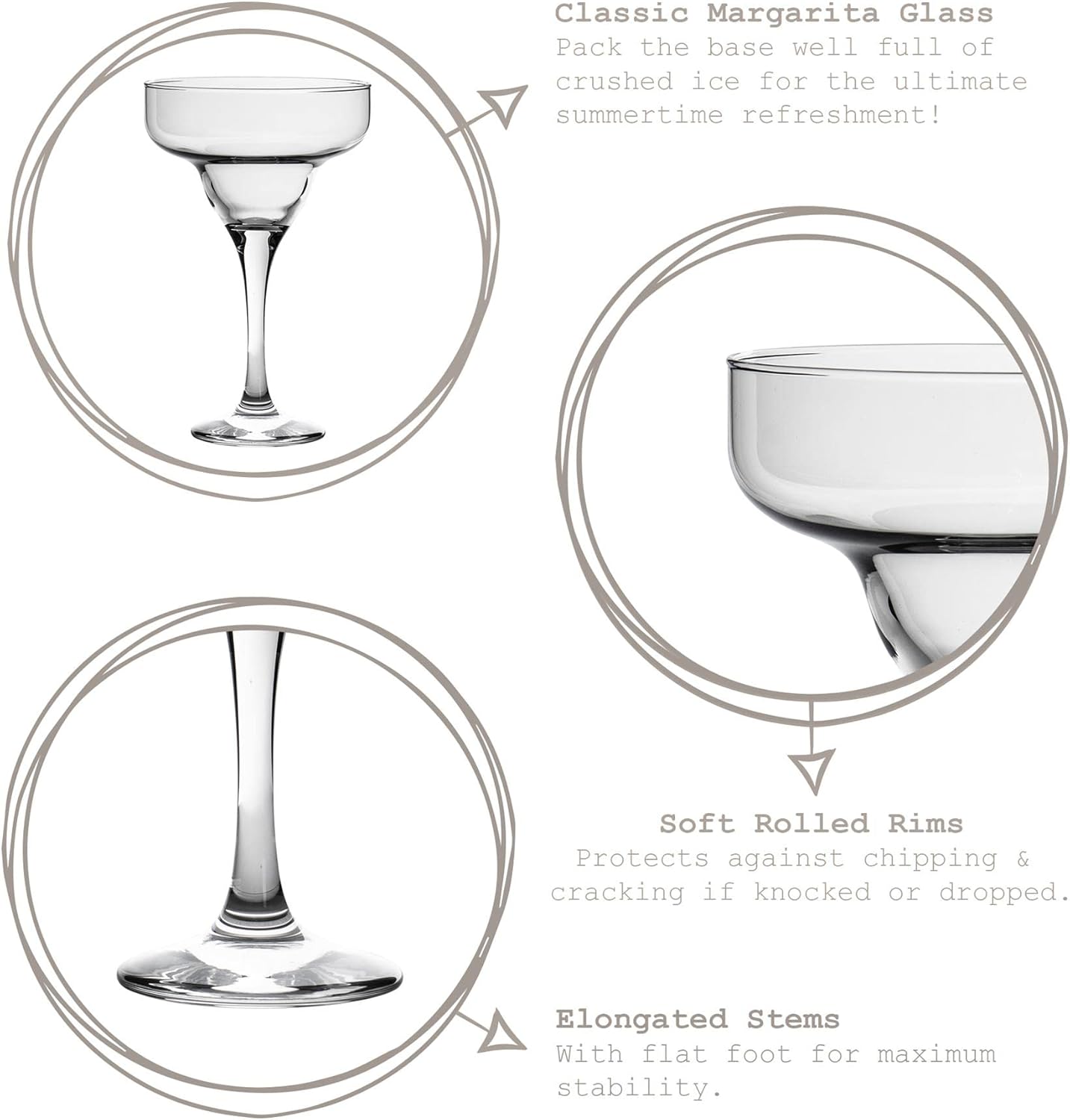 6X 300ml (10.4oz) Margarita Cocktail Glasses - Mocktail and Frozen Cocktails Party Drinking Glass Set Dishwasher Safe - by Rink Drink