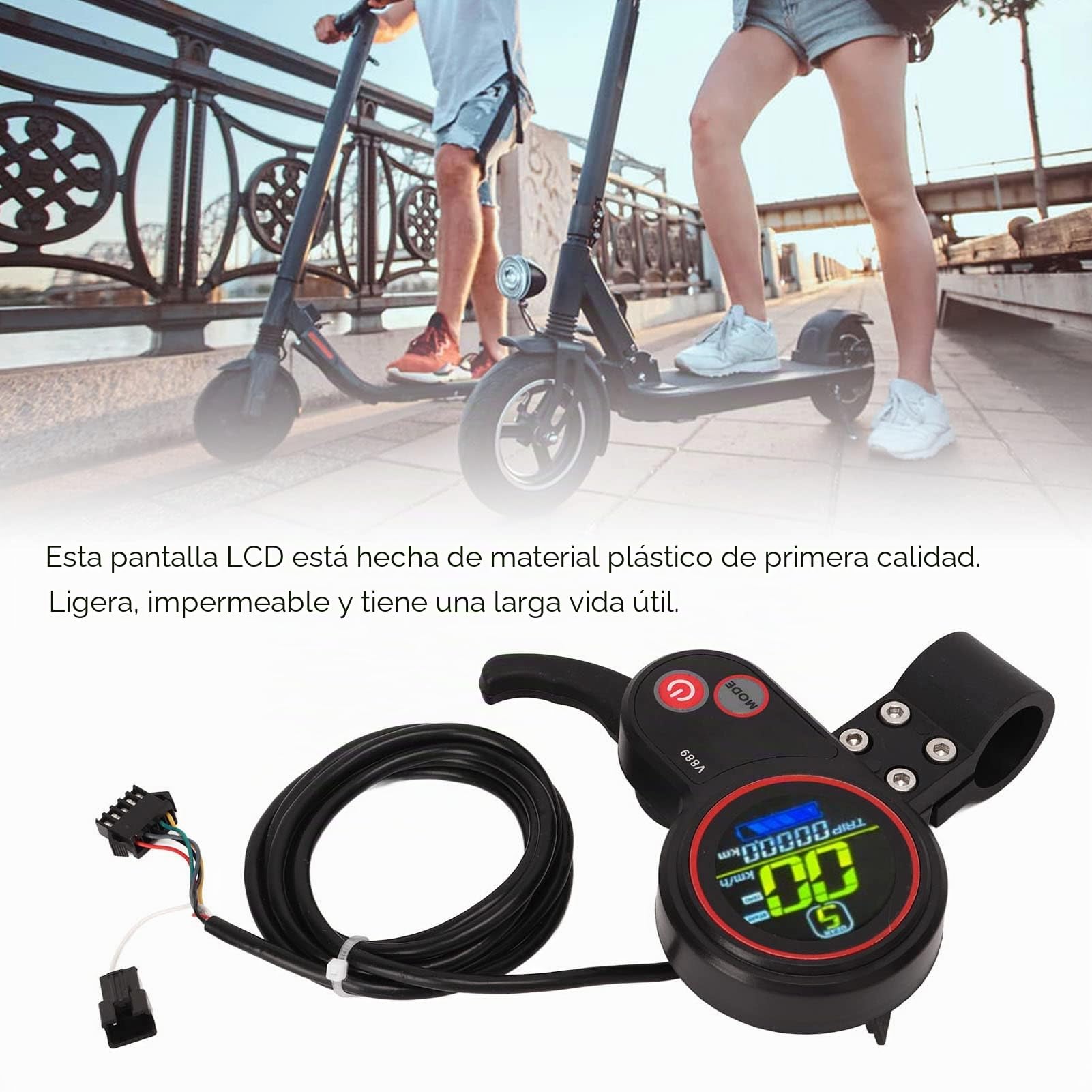 BuyWeek Panel de Pantalla LCD para Patinete Eléctrico, Panel de Control de Salpicadero de LCD de Acelerador de Pulgar para Scooter Eléctrico con USB 24V 36V 48V