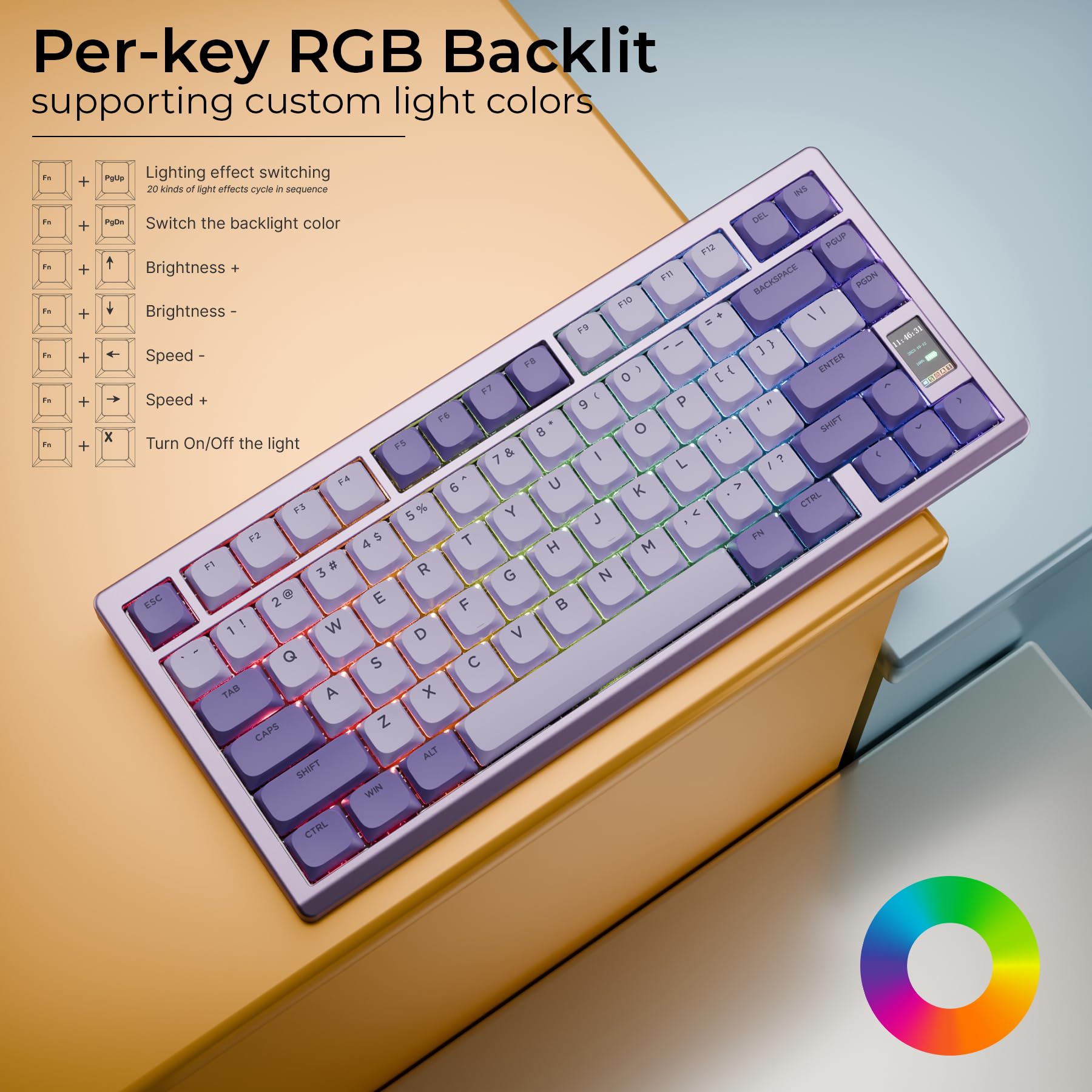 Chilkey ND75 LP Tastiera meccanica a basso profilo in alluminio, 75% tastiera da gioco wireless con schermo, modalità tripla, smontaggio rapido, tastiera retroilluminata RGB per laptop e PC da ufficio