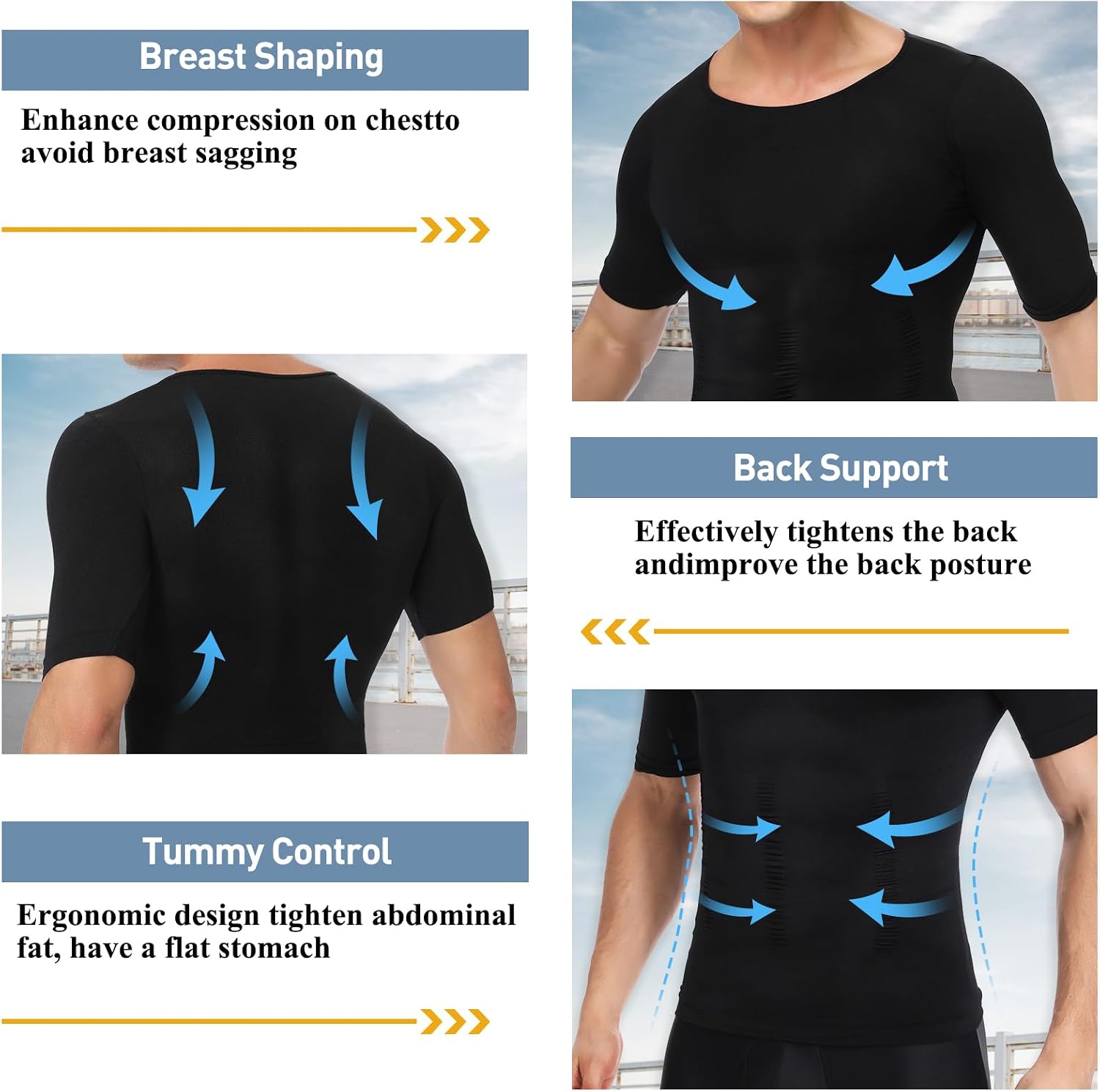 Maglia intima a compressione da uomo dimagrante canotta da allenamento gilet pancia sottile corpo, Nero , XL