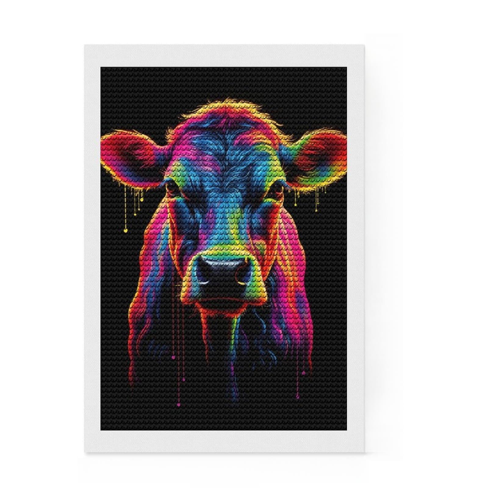 Junmoney Neon Cow Diamond Art Kit 8"x12", Boho Decor, Farmhouse Decor, Stress Relief Craft, Creative Gift Idea, Birthday Gift