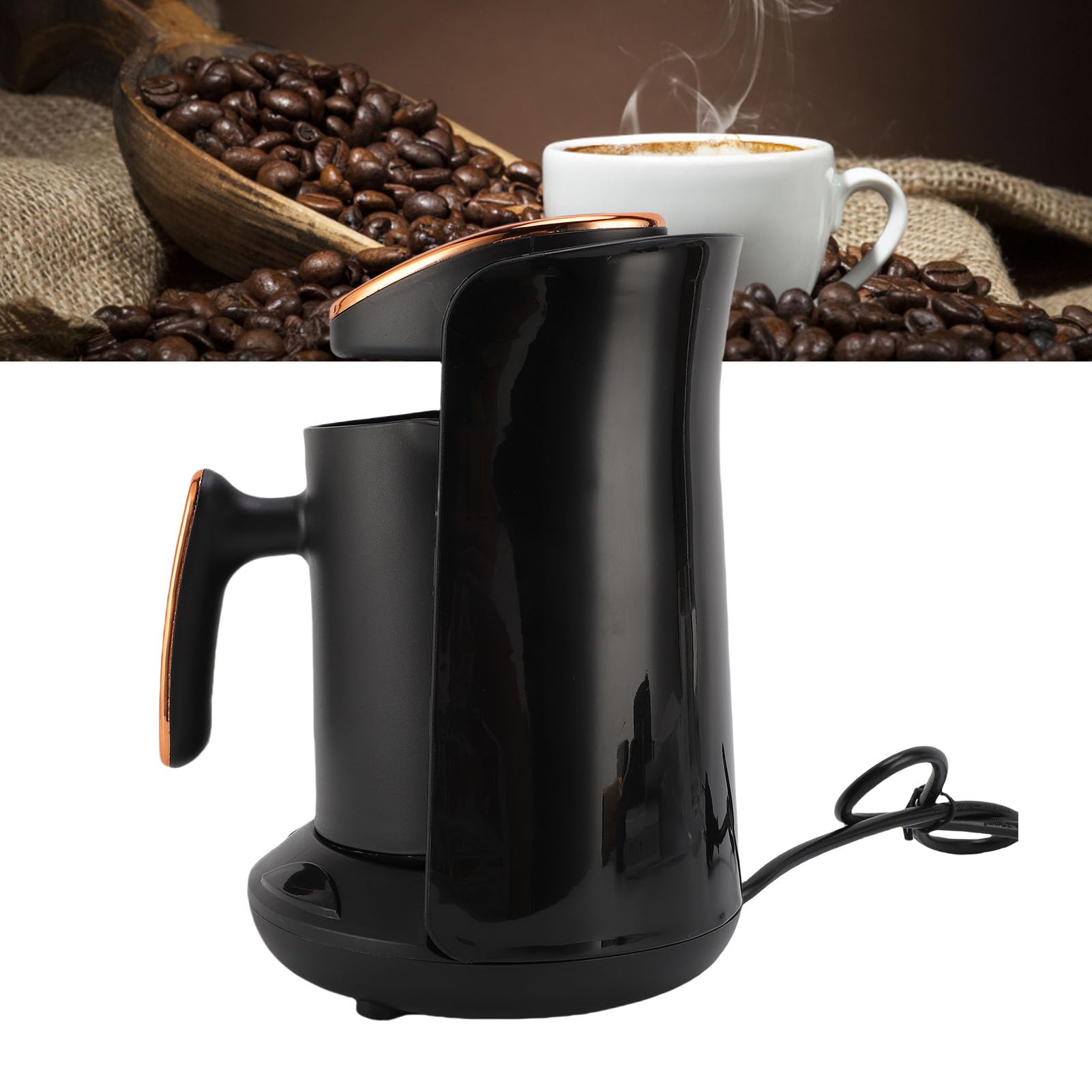 600-W-Kaffeemaschine, 600-Watt-elektrische Türkische Maschine, 4 Tassen Brühkapazität mit Überlaufschutz, Akustischer Alarm (EU-Stecker 220 V)