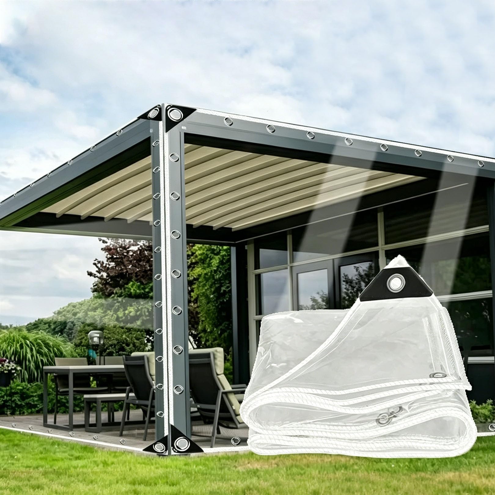 Cortina protectora para balcón y terrazas en PVC impermeable transparente