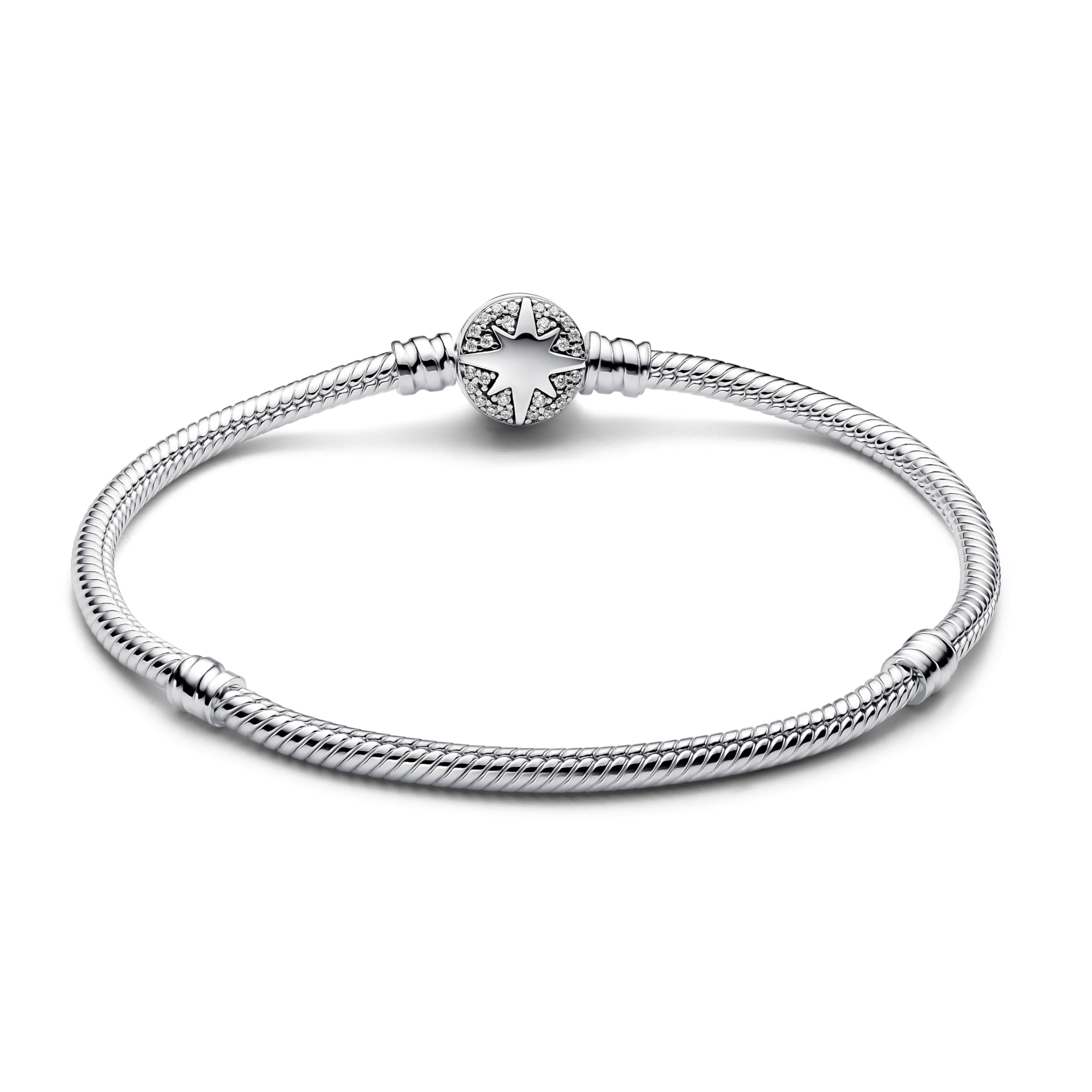 PANDORA Moments 593584C01-17 bransoletka wężykowa z zapięciem z gwiazdą polarną ze srebra wysokiej próby z cyrkonią, kompatybilna z Moments Charms, rozmiar: 17 cm, 17cm, Srebro szterlingowe, Cyrkonia