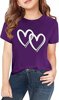 YCBMINGCAN Camiseta blanca con estampado de corazones, de algodón, manga corta, con cuello redondo, para verano, para adolescentes, niñas, adolescentes, adolescentes, adolescentes, adolescentes