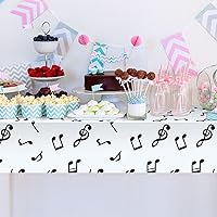 Vista 4 de Mantel de plástico con notas musicales de 108 x 54 pulgadas, desechable, para decoración de fiesta de cumpleaños (2 piezas)