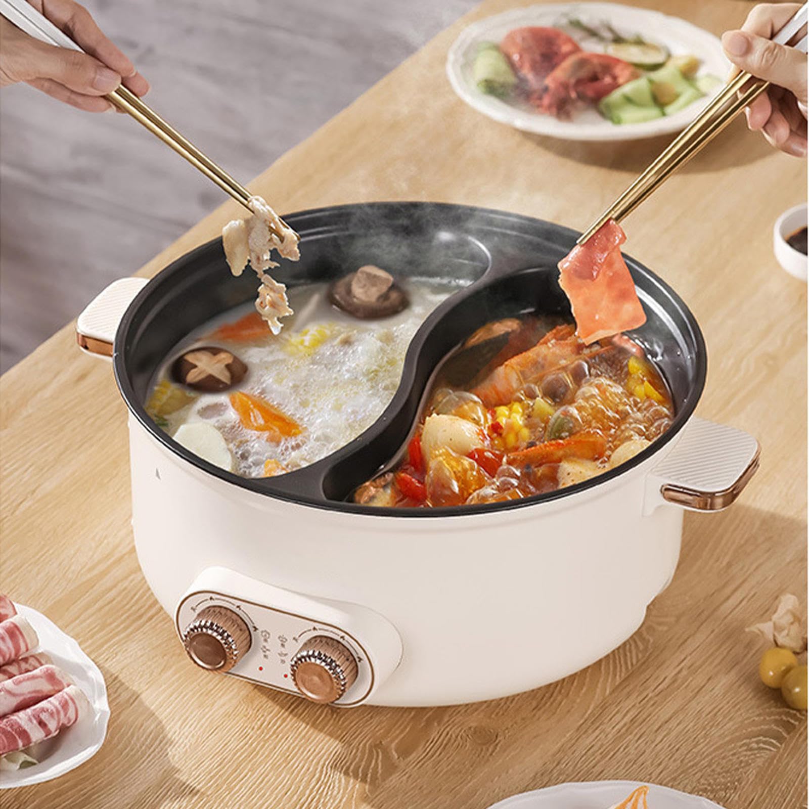 Pentola con Divisorio Interno, Doppio Interruttore di Comando, Multifunzione Pentola Pasta Doppio Cestello, Ideale per Le Riunioni di Famiglia (con 2 Reti a Tenuta Stagna),5.5L