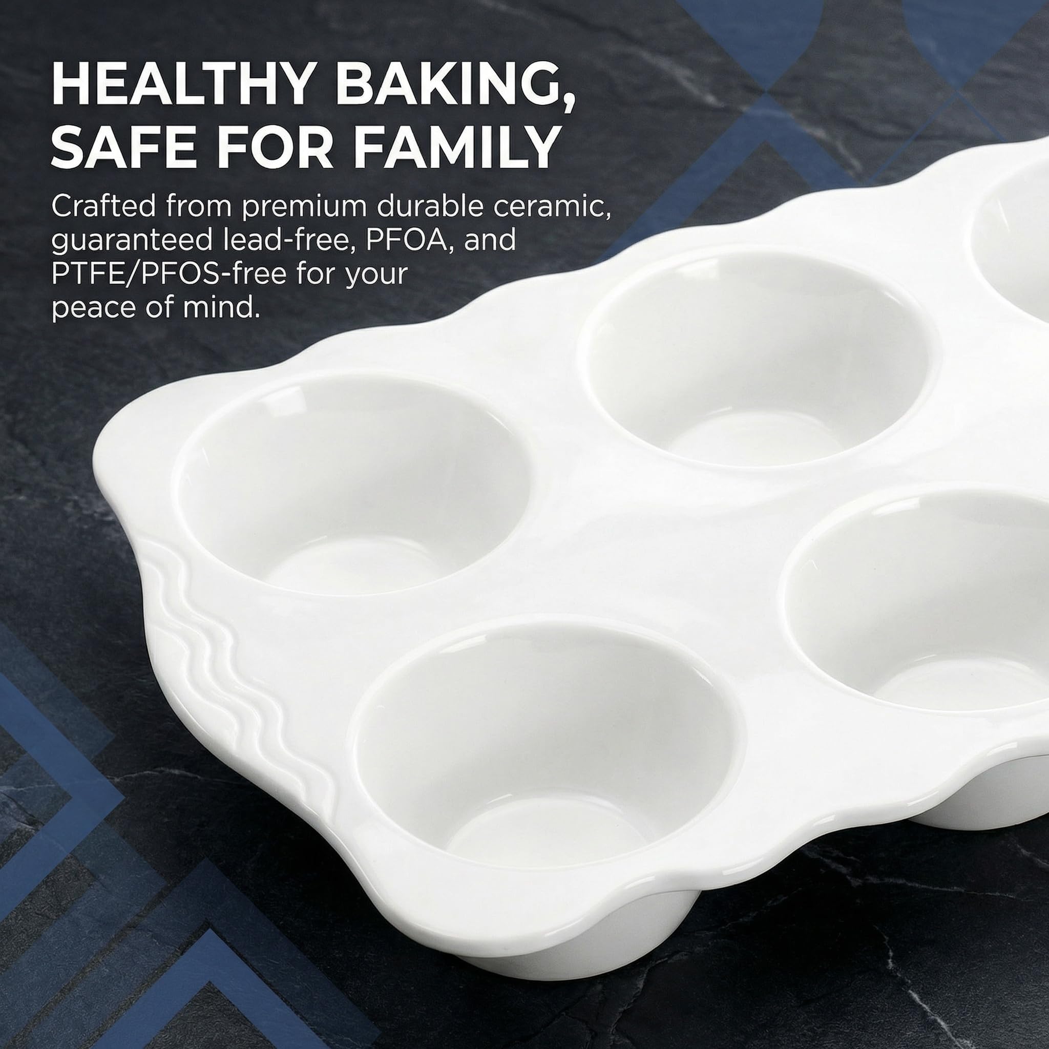 Hiceeden Ceramiczne patelnie do muffinek, 6 filiżanek, nieprzywierające, blaszane foremki do pieczenia babeczek z uchwytami do muffinek, tarty jajecznej, musu, ciasta garnkowego, galaretki, 2 szt