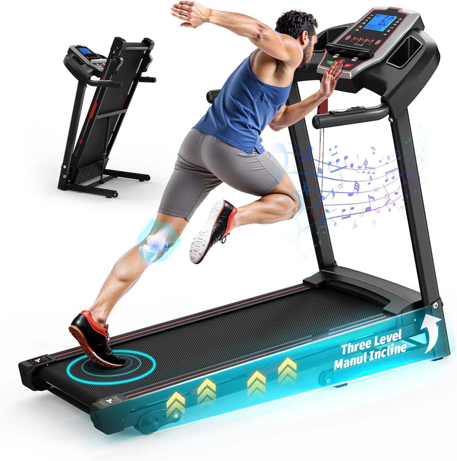 Treadmills for Home Walking Pad Treadmill Folding Treadmill with Incline 3.5HP Quiet Brushless, Running Machine 330 Lbs Capacity, App, Pulse Sensor Heart Rate with LCD Display Holder for Cup & Phone
