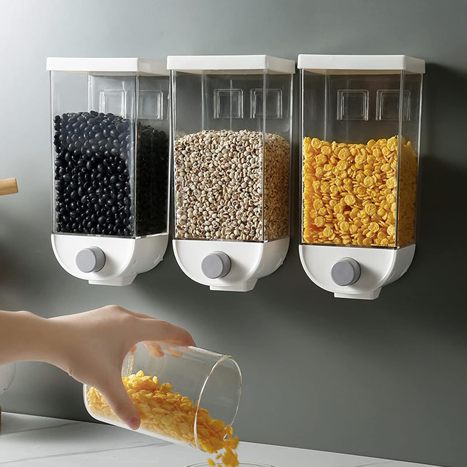 HB1 3PCs Pets Food Storage Container Airtight Wall-Mounted Dog Cats Foods Barrel Press Out The Food Moisture-Proof StorageTank 1000ml/1500ml