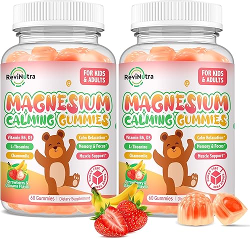 Miniatura 15 de Gomitas de magnesio para niños – Suplemento de gomitas de glicinato de magnesio con L-teanina, vitamina B6, D3 para niños y adultos – Apoya