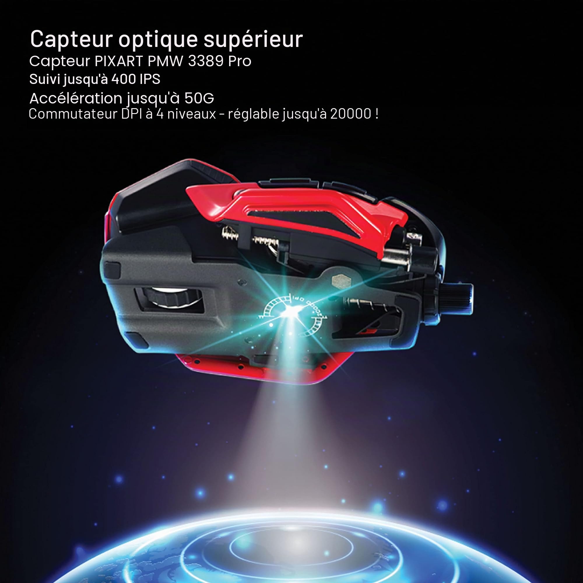 MAD CATZ CATZ R.A.T. 8+ ADV Souris de Jeu Filaire entièrement réglable - Base en métal - 20 000 DPI - 11 Boutons programmables - 4 profils utilisateur stockés Directement - LED RVB Personnalisable -
