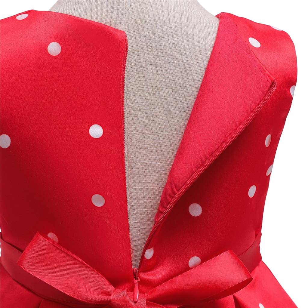 Lito Angels Deguisement Mouse/Chiots tachetés pour Enfant Fille, Robe à Pois Anniversaire Fete Carnaval, Rouge et Blanc/Blanc et Noir