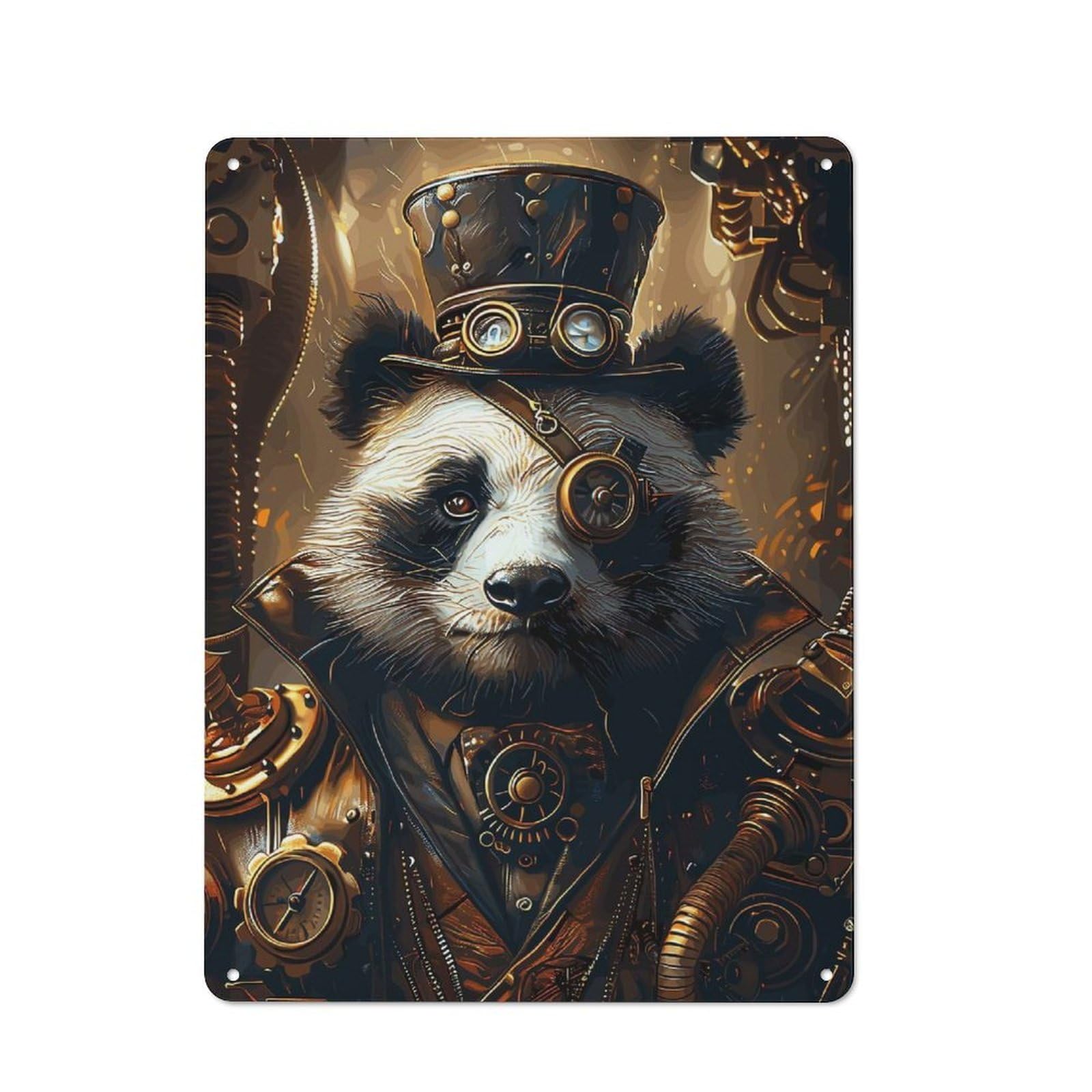 Junmoney Animal Steampunk Panda Metal Sign 40X30cm With For Workshop Wall, Vintage Decor, A Decorative Christmas Gift For Metal Sign Collectors