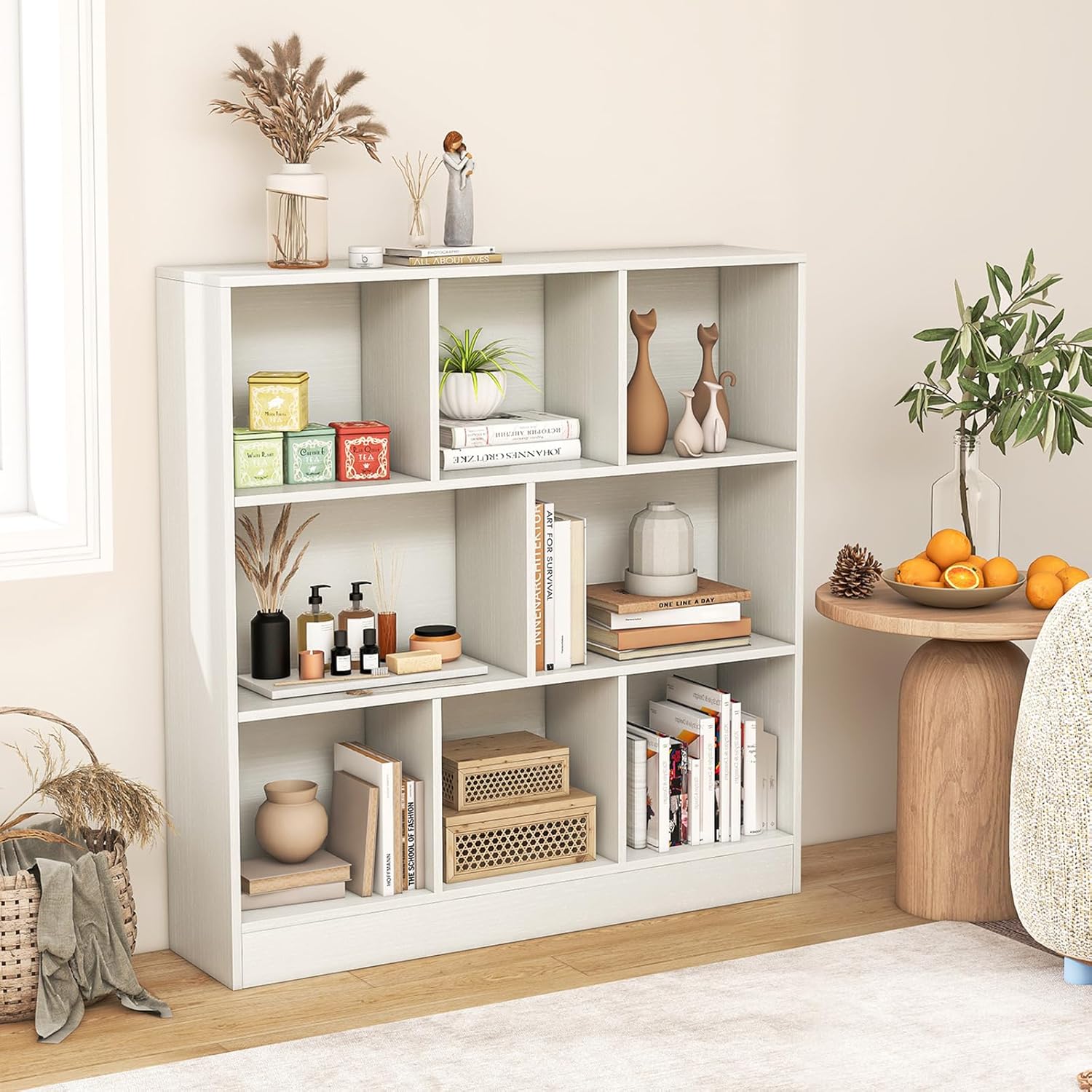 Giantex 8 Cube Bookcase, 4-Tier Freestanding Bookshelf w/ 8 Open Compartments, 2 Anti-Tipping Kits, Modern Display Cabinet, 41" Wood Cubby Storage Organizer for Living Room, Bedroom, White