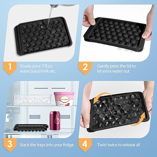 Miniatura 4 de Bandeja con tapa para hielos, molde para hielos redondos para el congelador, capacidad de 66 esferas para enfriar cócteles, whisky, té o café
