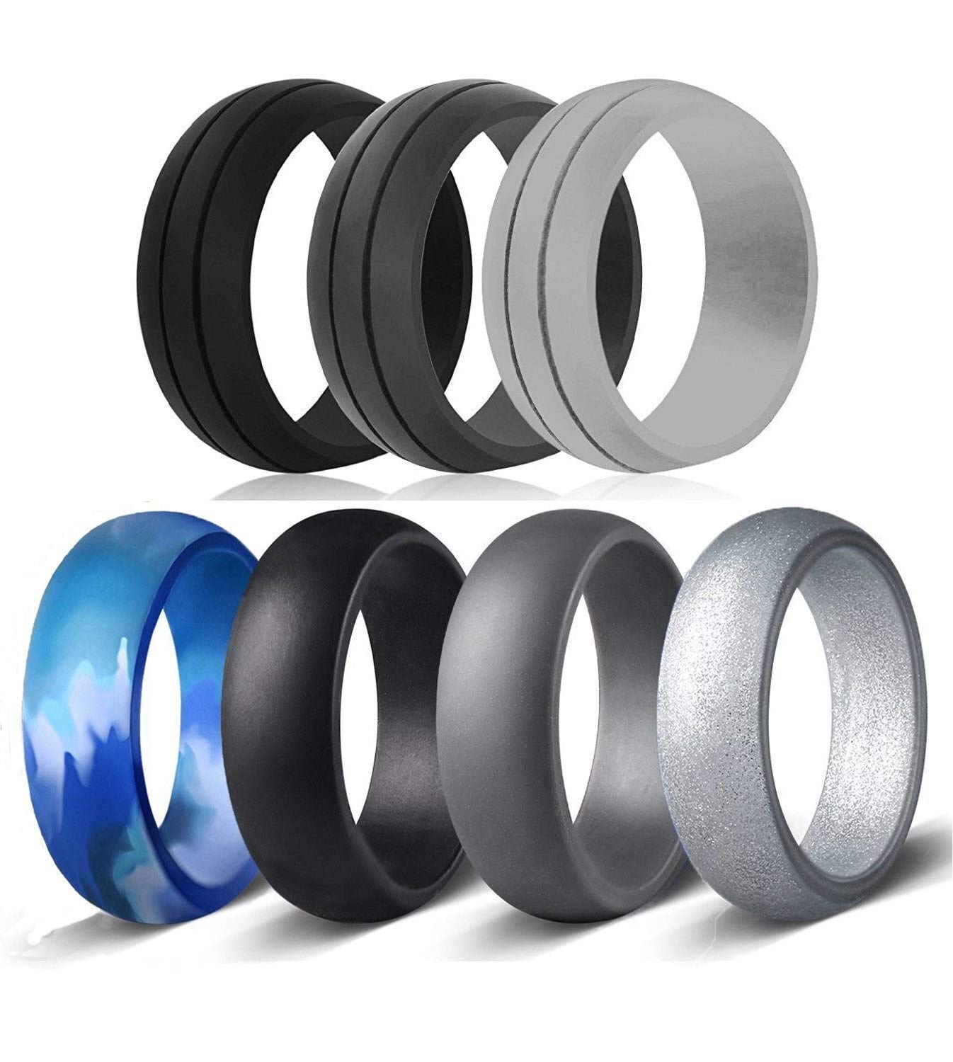 WLYX 7 Pack Silicone Wedding Ring For Men Affordable Silicone Rubber Band,Set Silicone Ring Couple Ring (Color : C, Size : 12#(21.3mm))
