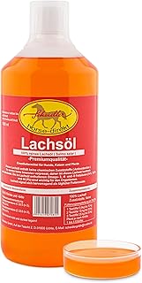 Scheidler horse-direkt Lachsöl für Hunde, Katzen und Pferde, reines Fischöl, Barf Öl ohne Zusätze, reich an Omega-3, 6- und 9-Fettsäuren,(14%, 18,2% und 44,9%) natürliches Einzelfuttermittel, 1 Liter