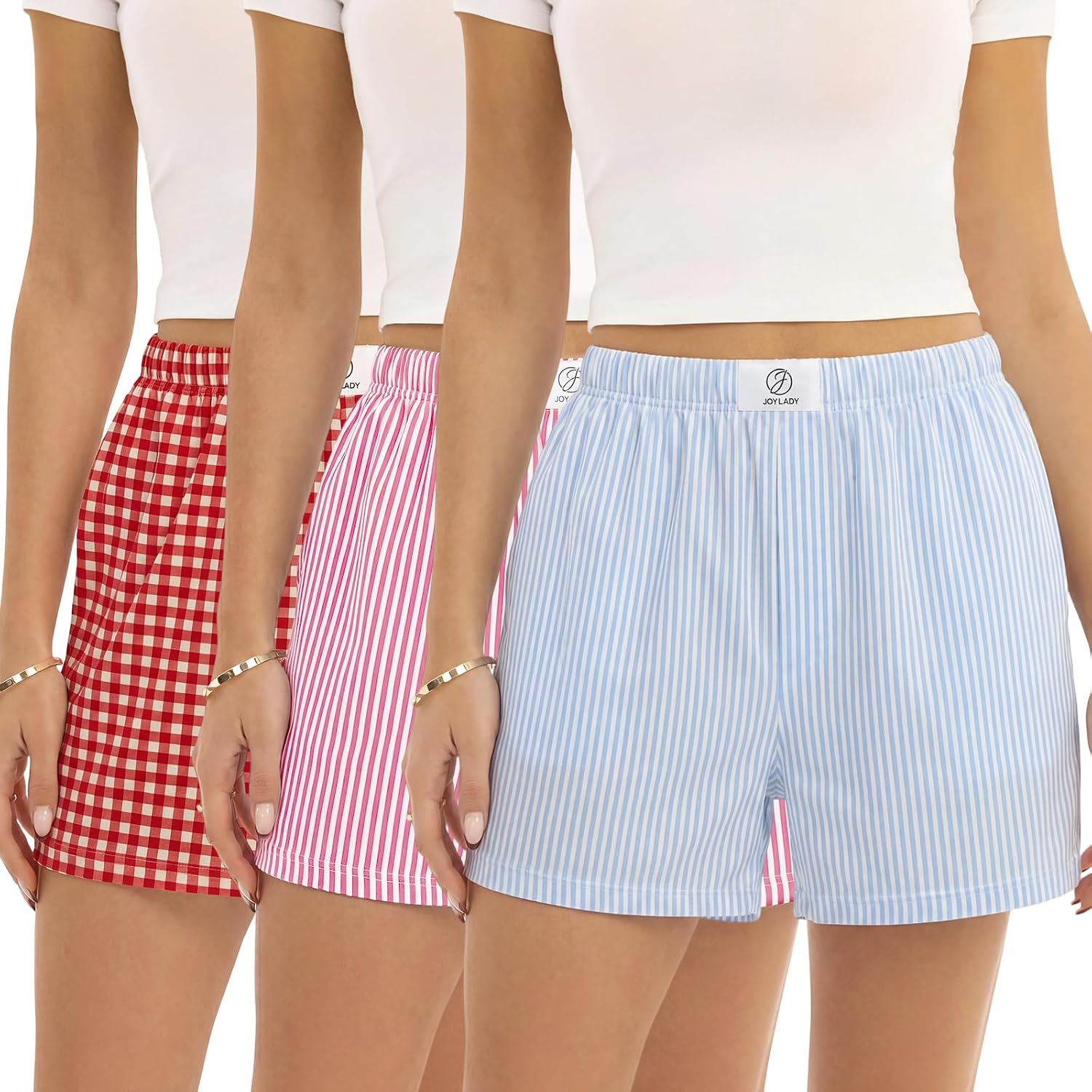 3-Pack Plaid Pajama Shorts for Women, Gingham Boxer Sleep & Lounge Bottoms