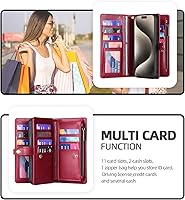 Vista 3 de Funda tipo cartera para iPhone 15 Pro Max, funda para iPhone 15 Pro Max con tarjetero, funda de cuero para iPhone 15 Pro Max para mujeres y hombres