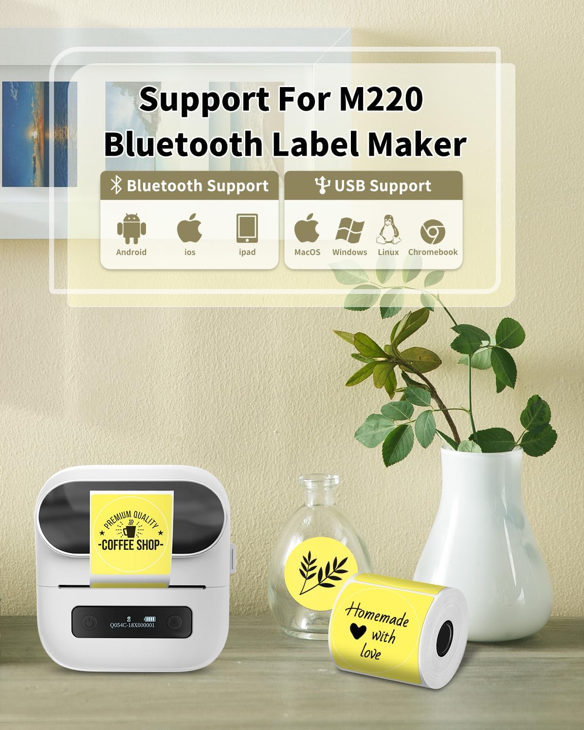 Phomemo Thermal Sticker Label for M110/M100/M220/M250/M108 Label Printer, 1.96" x 1.96"(50x50 mm), Black on Yellow, 140 Labels/Roll, for Barcode/Address/Mailing/Logo/Business/Home Tag - Image 4