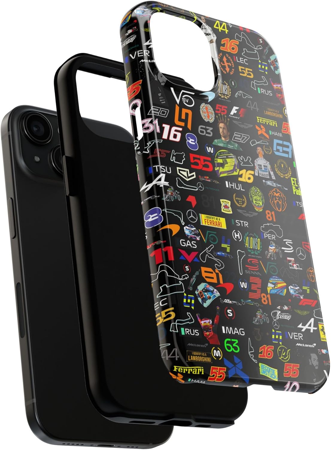 Formula Racing Collage Tough Phone Case 4 Formula Racing Fans Compatible with iPhone 16, 15, 14, 13, 12, 11, X