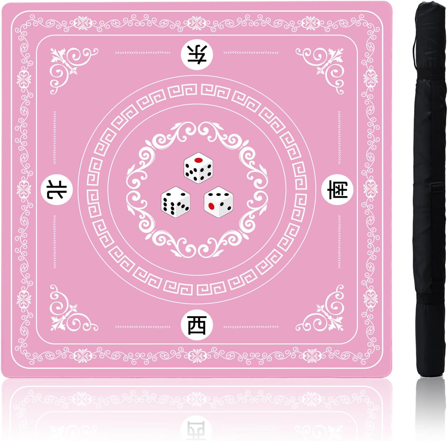 Idocolors Mahjong Mat, 31.5" x 31.5", Rubber Anti Slip and Noise Reduction Multi Purpose Game Table Cover with Carrying Bag,Table Mat for Mahjong/Poker/Board Games/Card Games/Dominoe (Pink)