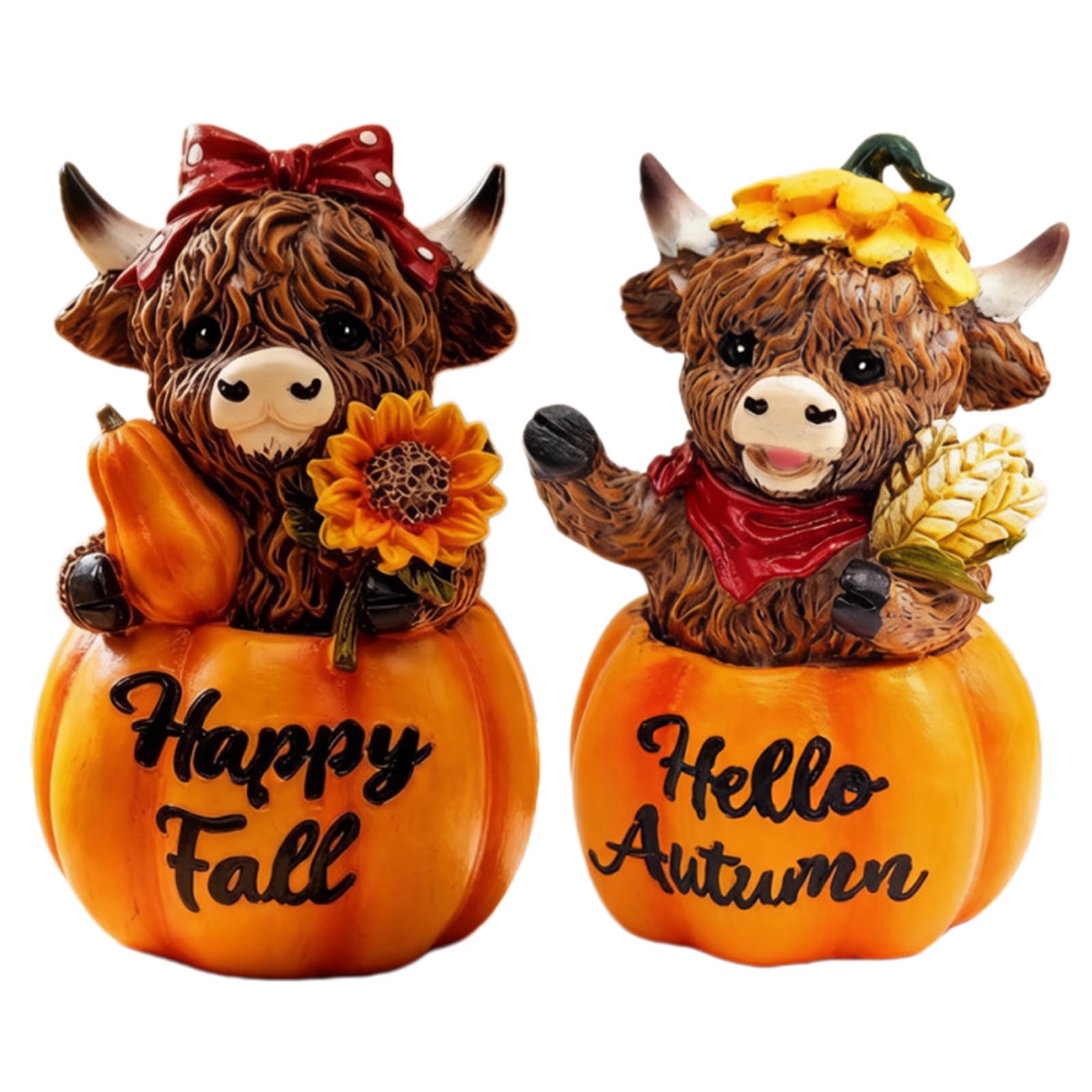 Resin Highland Cows Figurines Fall Home Decor, Highland Cow Kitchen Decor