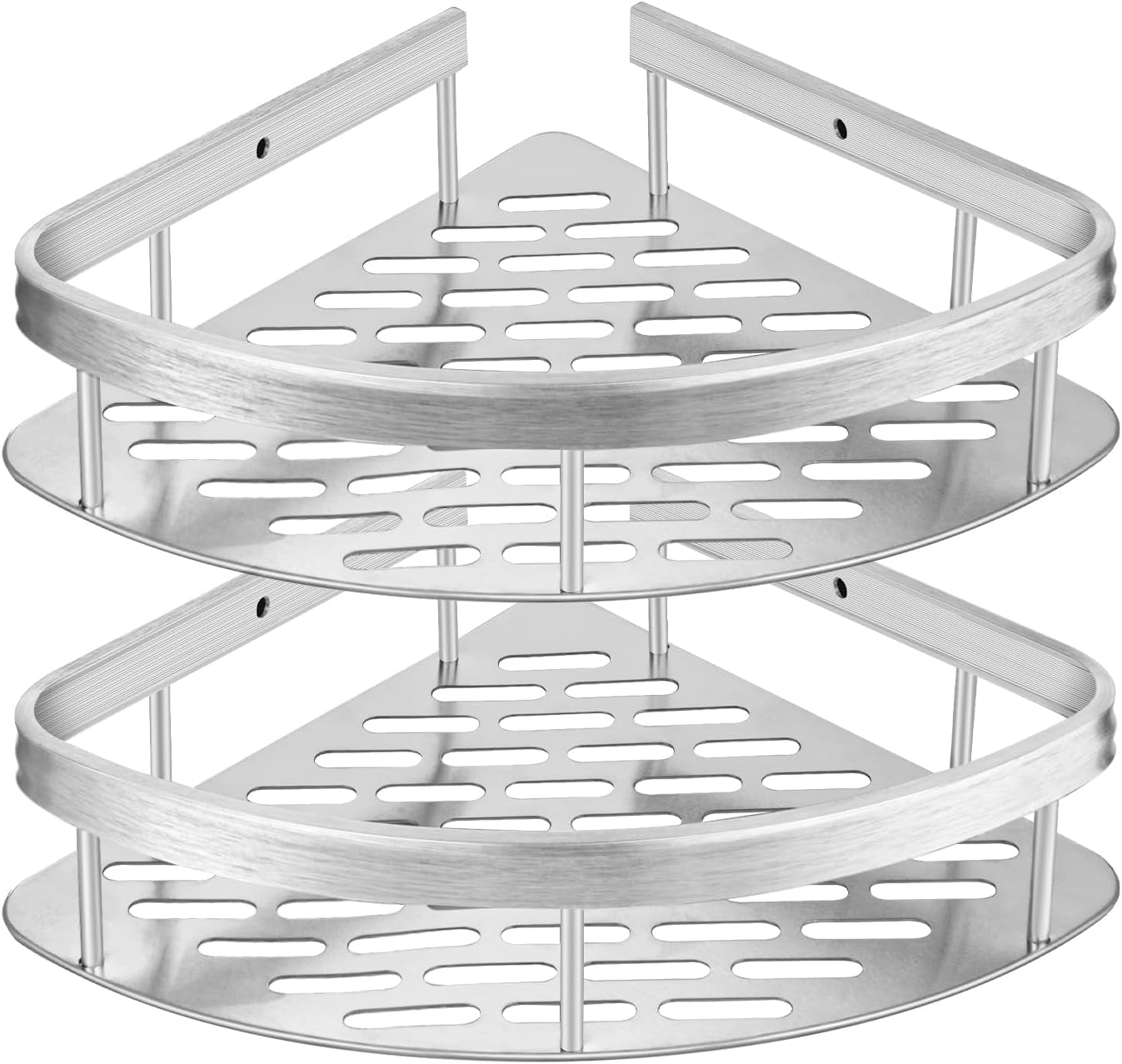 Shower Caddies Rustproof - Wall-Mounted Shelf No drill Large Capacity Durable Matte Black Shower Organization Basket and meets Modern Convenience (Corner Silver-2 Pack)