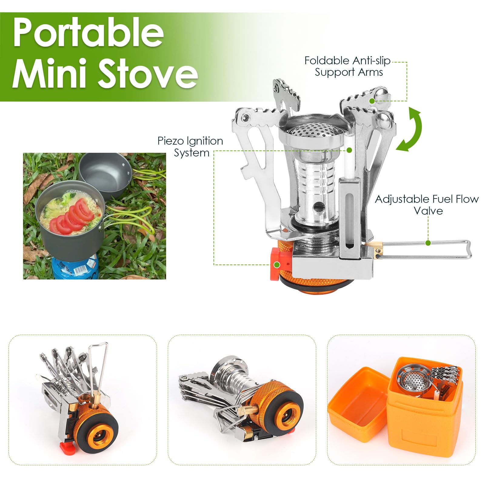 Dreamhigh® Leggero Set Pentole Campeggio, Set da 14 Pezzi Pentole Campeggio, Kit Campeggio Multiuso Con Fornello Pieghevole, Fornelletto Da Campeggio per Picnic All'aperto ed Escursioni