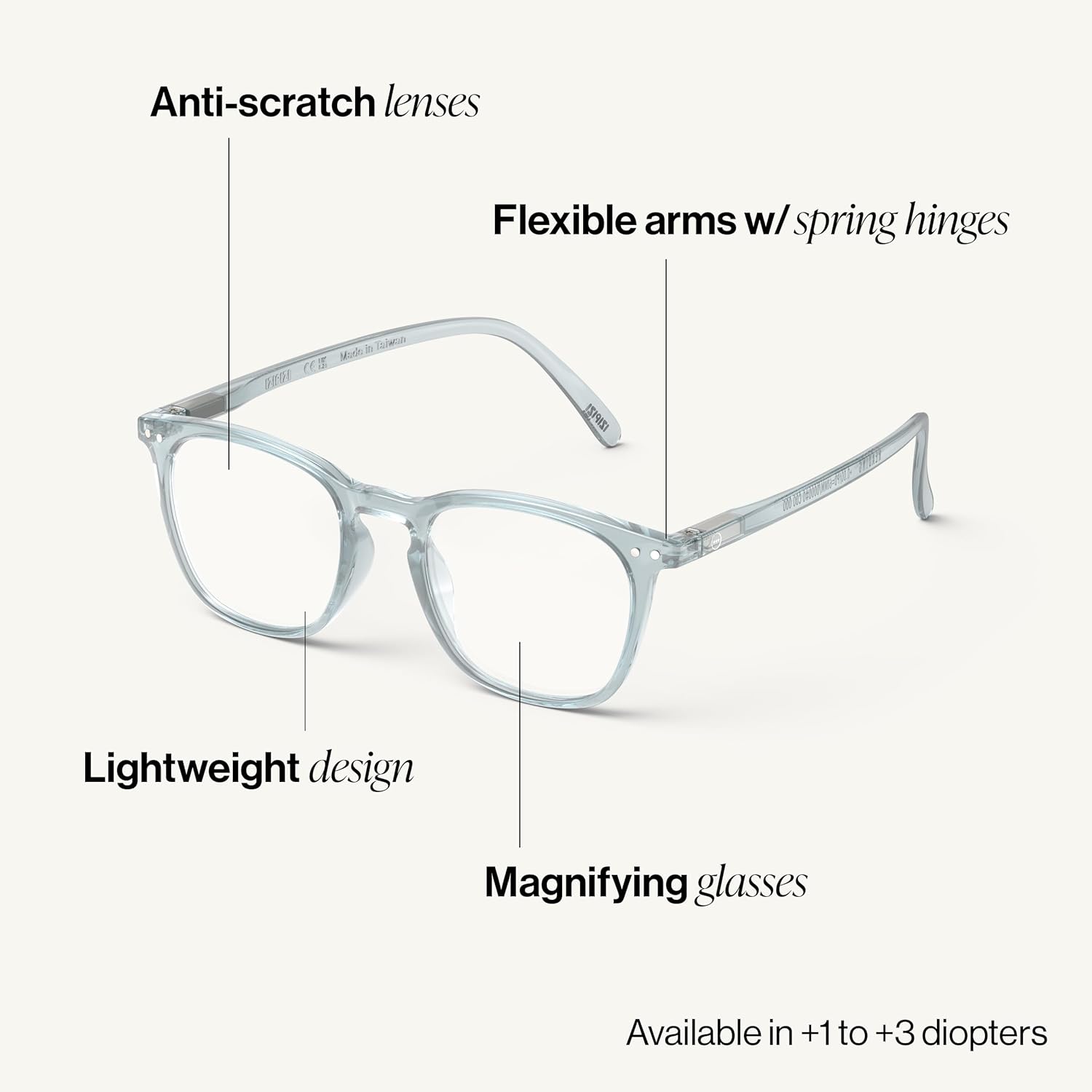 IZIPIZI READING #E Reading Glasses for Women and Men Rectangular Glasses with Anti-Scratch Lenses, Lightweight Fashion Frame