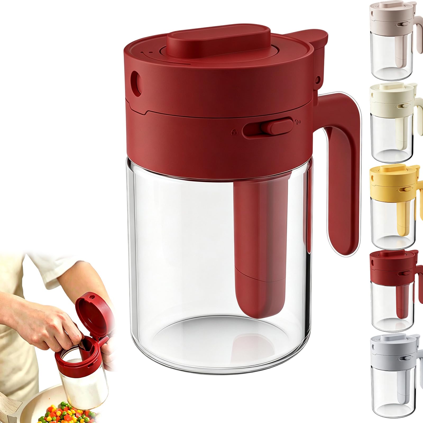 Mondpfote Red Spice Jars, Seasoning Jars, Spice Containers With Spoon Functional For Access Condiment Shaker For Salt Sugar Pepper (Red)