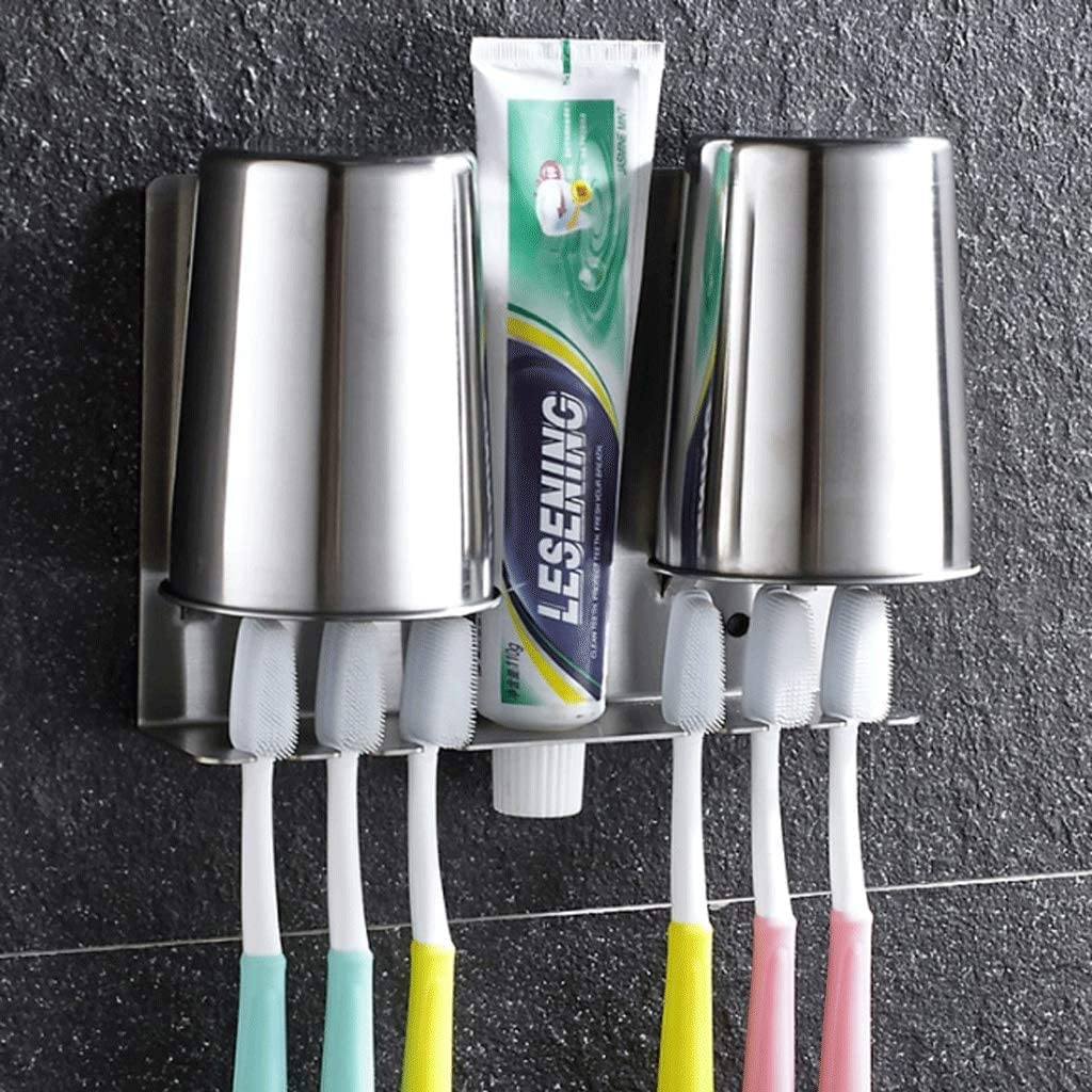 Elegante Portaspazzolino da Bagno in Acciaio Inox Mensola per spazzolino/dentifricio a Parete Supporto per spazzolino a Ventosa Compatto